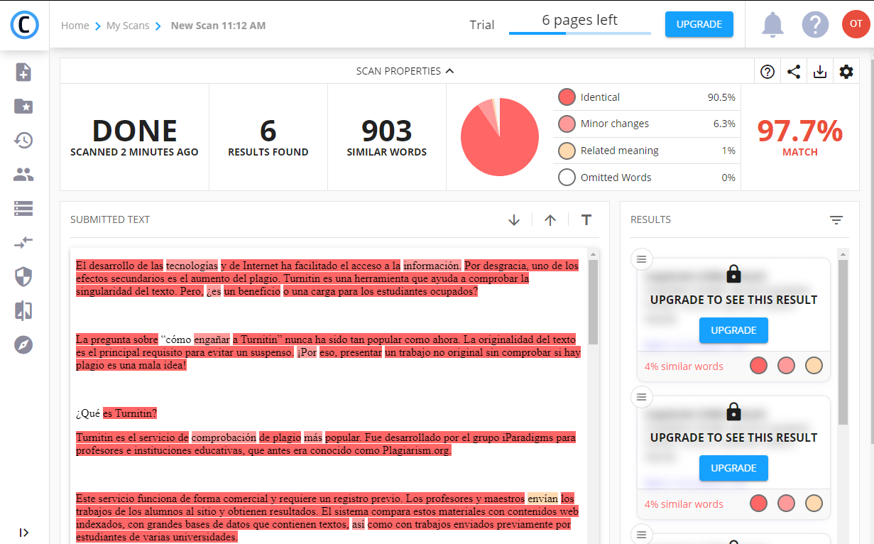 Informe detector plagio TFG - CopyLeaks 